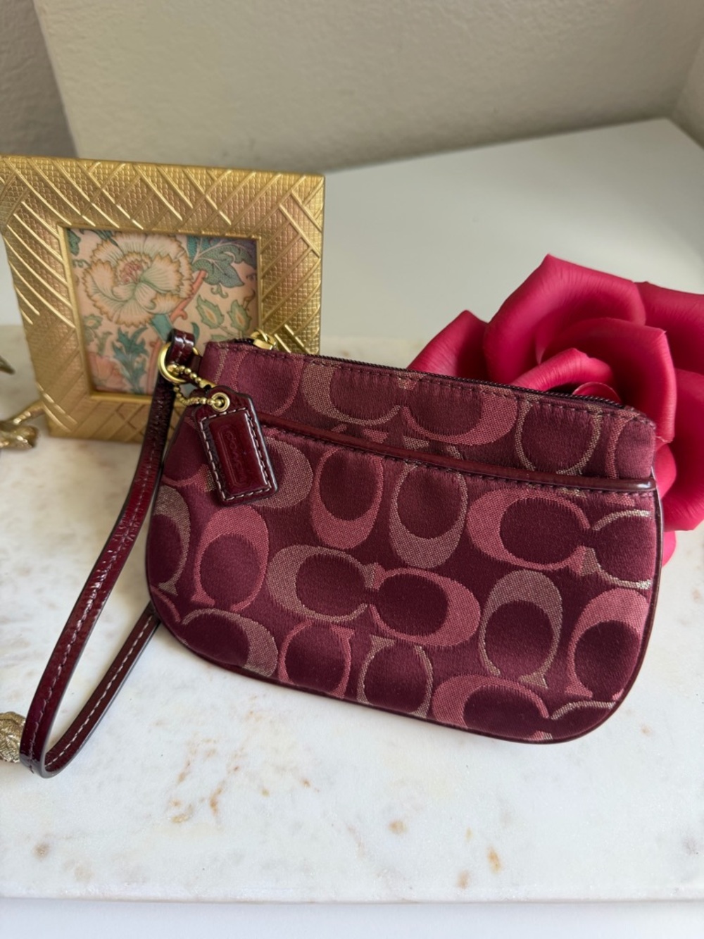 Coach Signature Burgandy Wristlet
